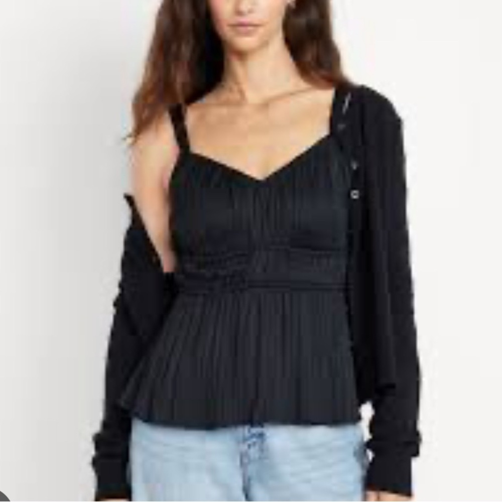 NWT Black Satin Peplum Top